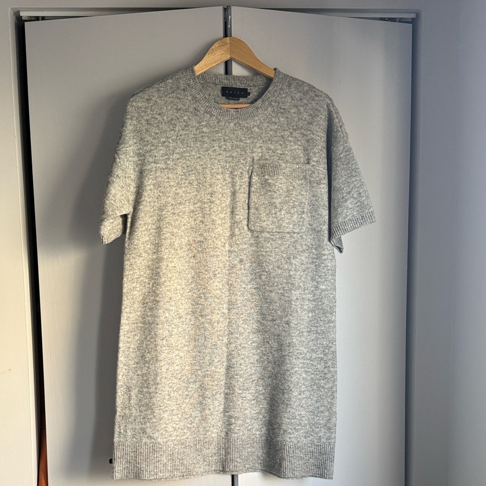 Hatch Sleeve Knit Sweater Dress in Light Gray